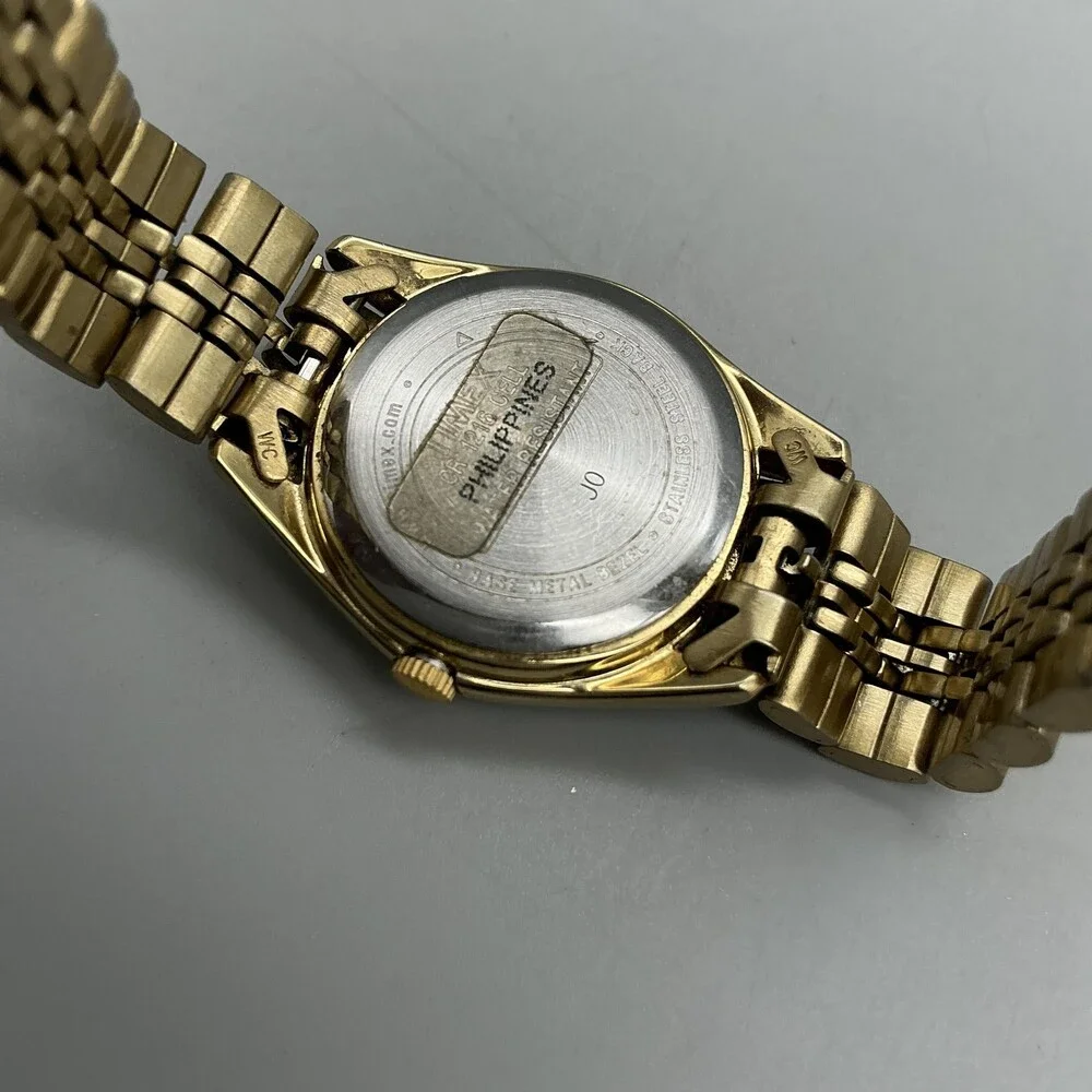 Timex Indiglo Womens Watch 25mm Glitter Dial Gold Tone Date New Battery 6.25